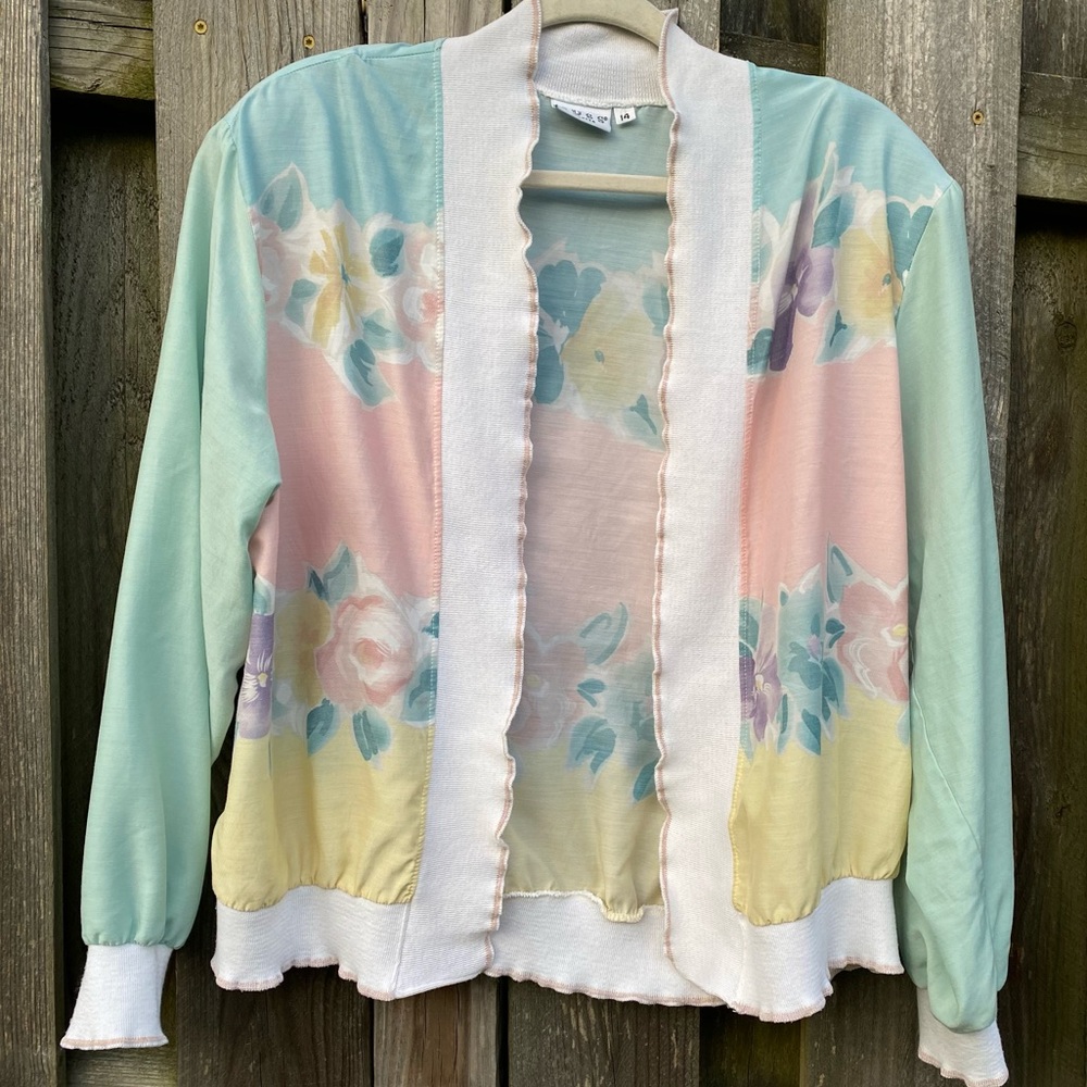 Vintage Floral lightweight Russ  USA Union Made Pastel  open front Cardigan